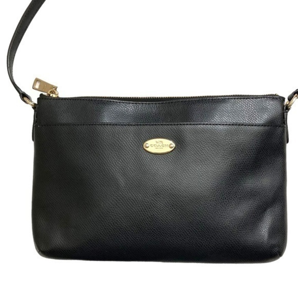 Coach black grained leather file crossbody bag